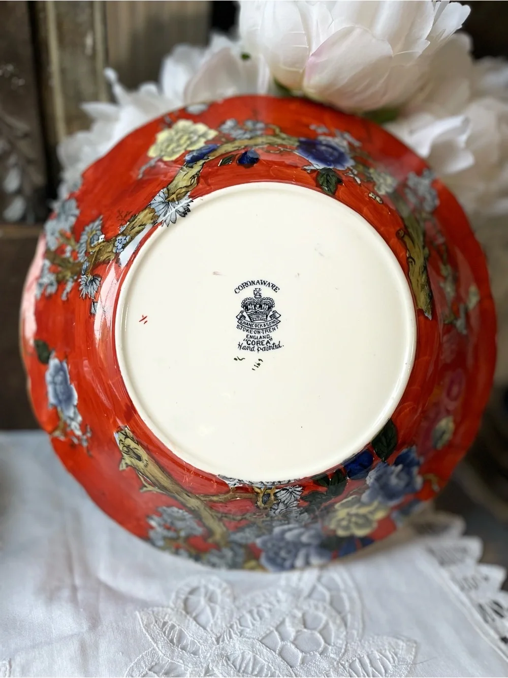 Antique Corona Ware Corea orange floral  bowl S. Hancock & Sons Stoke on Trent S